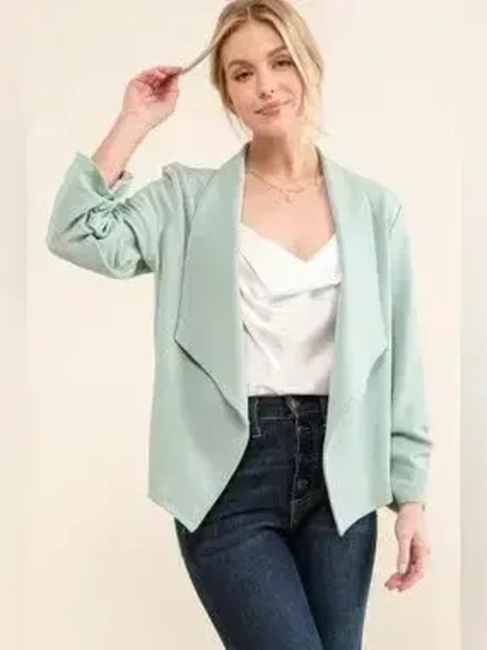 And The Why Stretch Non-Wrinkled Basic Open-Front Blazer - Picture 3 of 9